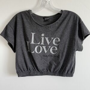 Amora Gray Graphic T Shirt Live Love Repeat Cropped Dolman Sleeve Size 16